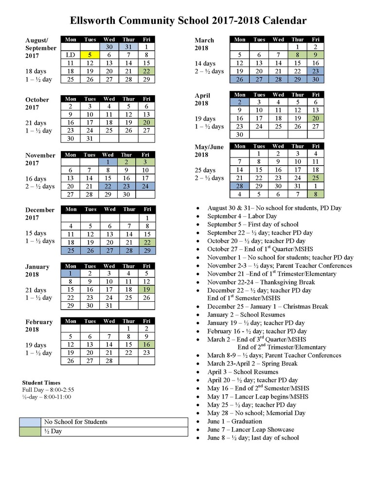 Calendar Changes