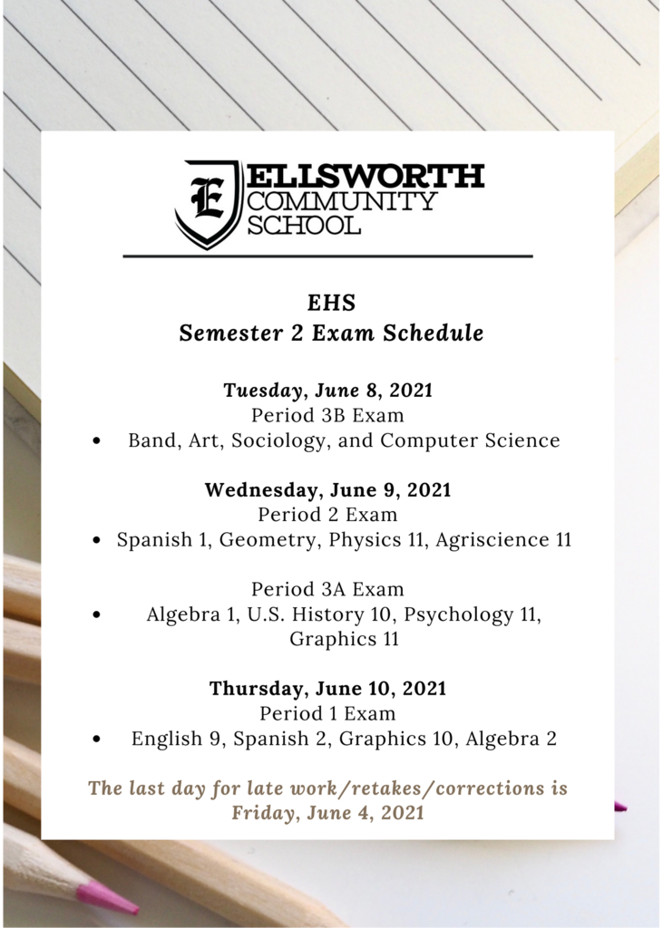 EHS Semester 2 Exam Schedule